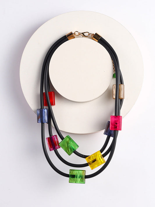 Women Artsy Colorful Acrylic Multilayer Necklace