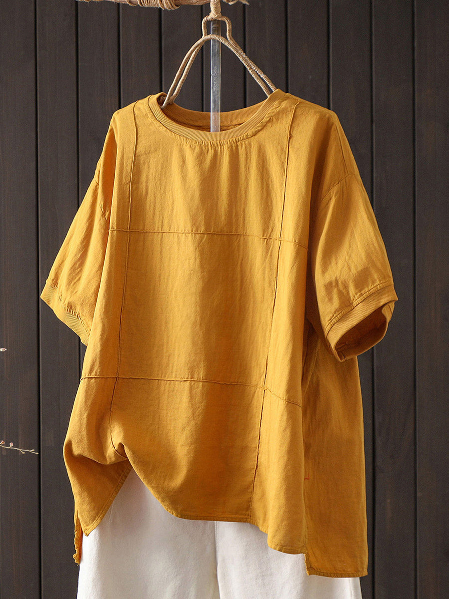 Women Summer Casual Pure Color 100%Cotton O-Neck T-Shirt