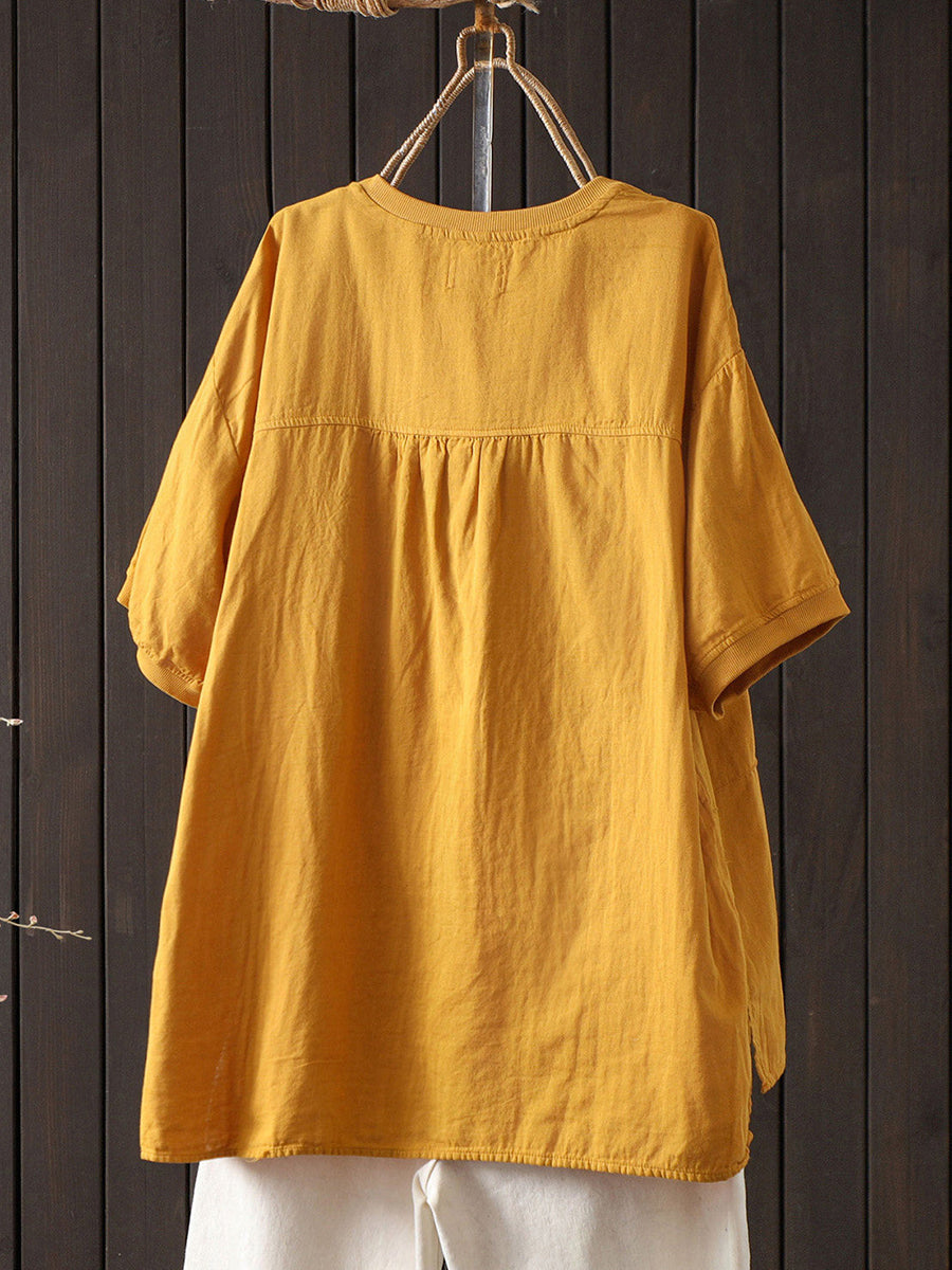 Women Summer Casual Pure Color 100%Cotton O-Neck T-Shirt