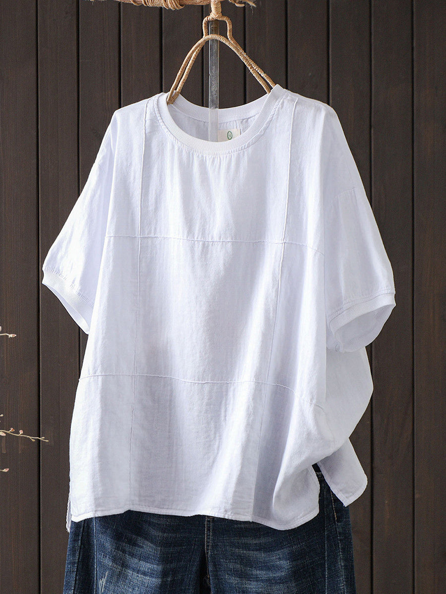 Women Summer Casual Pure Color 100%Cotton O-Neck T-Shirt