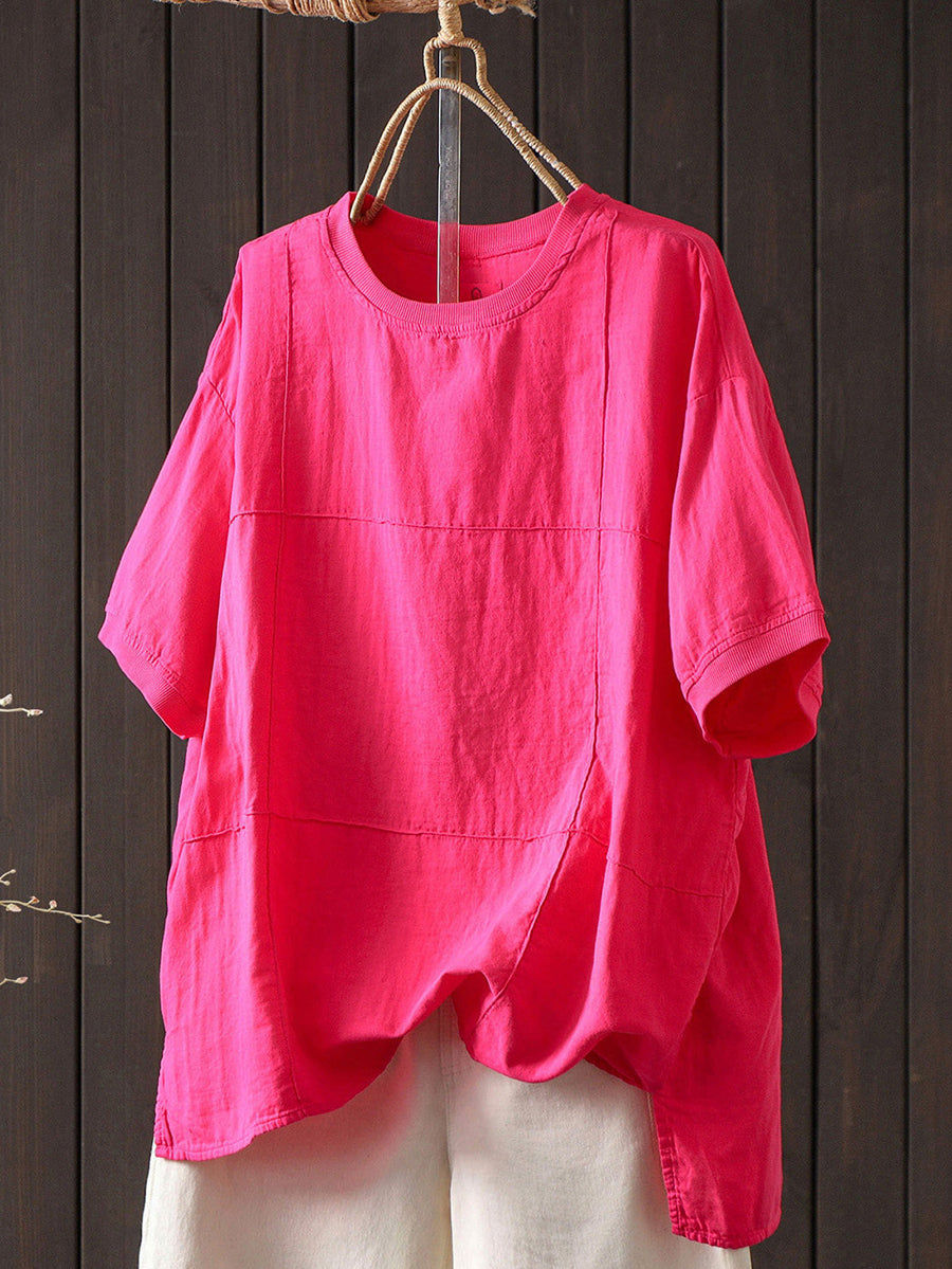Women Summer Casual Pure Color 100%Cotton O-Neck T-Shirt