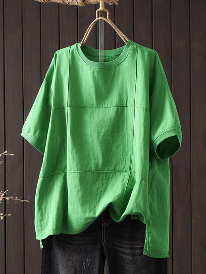 Women Summer Casual Pure Color 100%Cotton O-Neck T-Shirt