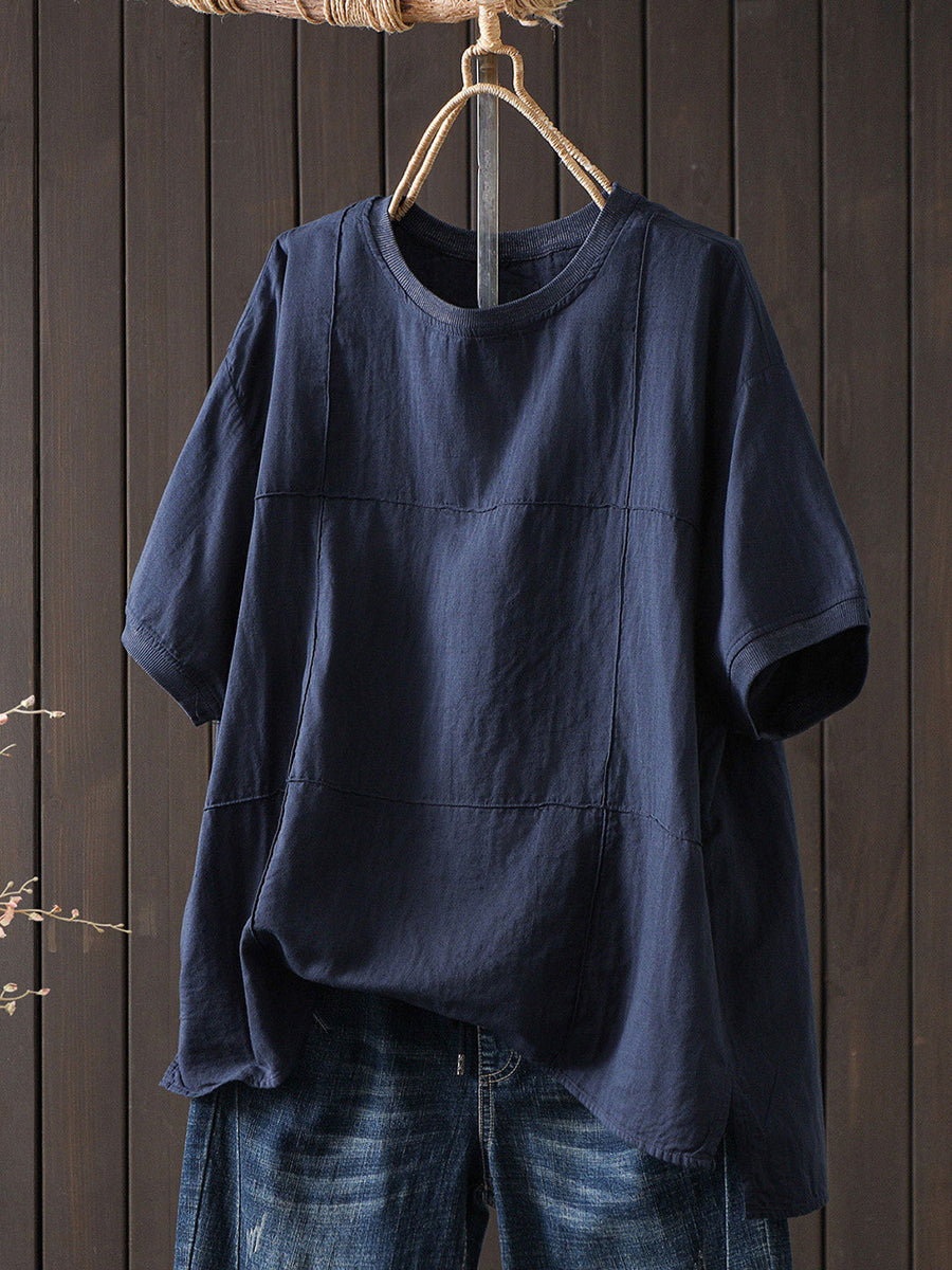Women Summer Casual Pure Color 100%Cotton O-Neck T-Shirt