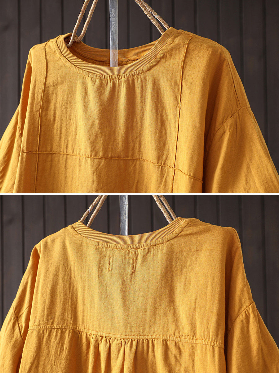Women Summer Casual Pure Color 100%Cotton O-Neck T-Shirt