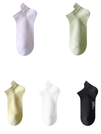 5 Pairs Women Summer Pure Color Cotton Socks