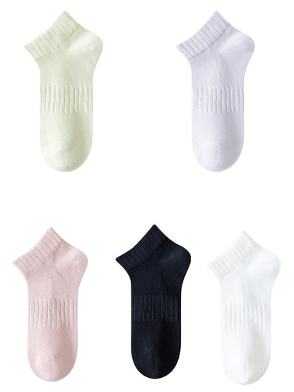 5 Pairs Women Summer Pure Color Cotton Socks