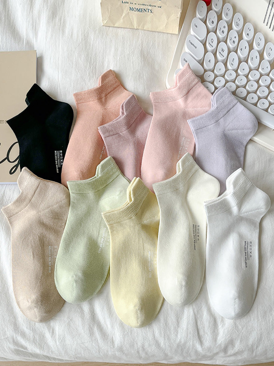 5 Pairs Women Summer Pure Color Cotton Socks