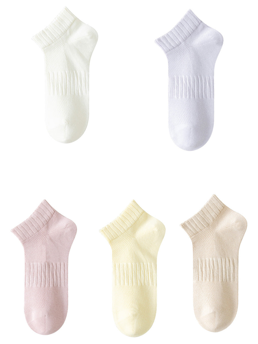 5 Pairs Women Summer Pure Color Cotton Socks