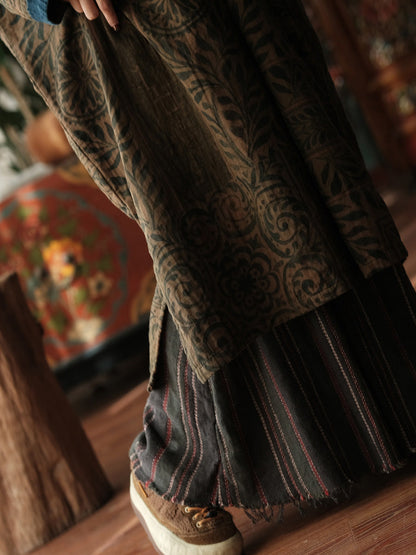 Women Vintage Patchwork Leaf O-Neck Dress