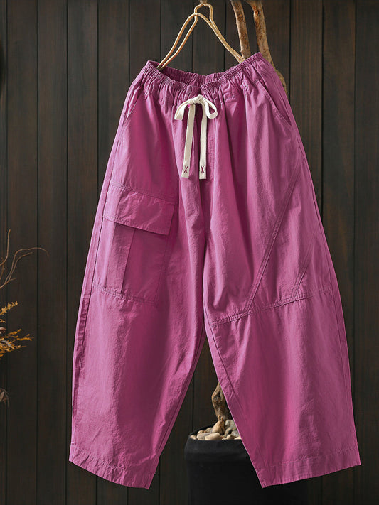 Women Summer Casual Pure Color Cotton Harem Pants