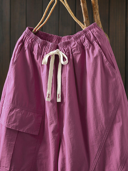 Women Summer Casual Pure Color Cotton Harem Pants