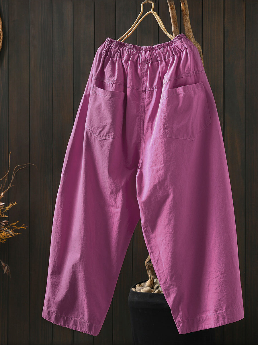 Women Summer Casual Pure Color Cotton Harem Pants