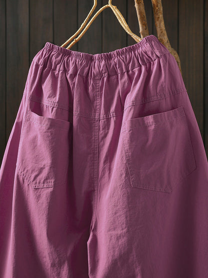 Women Summer Casual Pure Color Cotton Harem Pants
