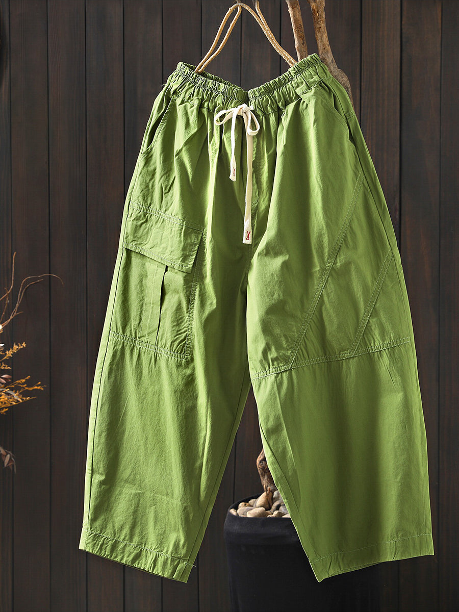 Women Summer Casual Pure Color Cotton Harem Pants