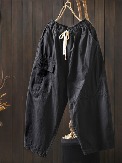 Women Summer Casual Pure Color Cotton Harem Pants