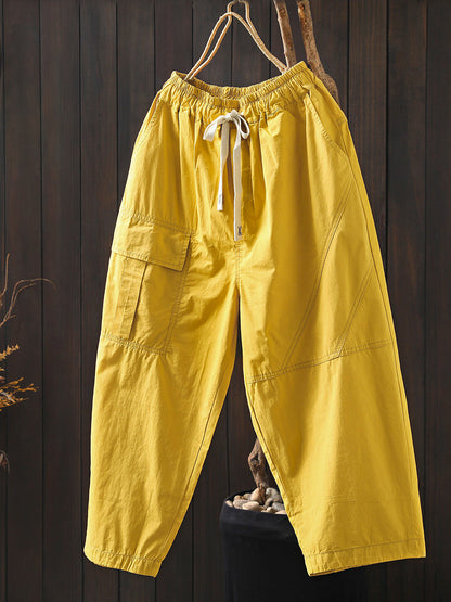 Women Summer Casual Pure Color Cotton Harem Pants