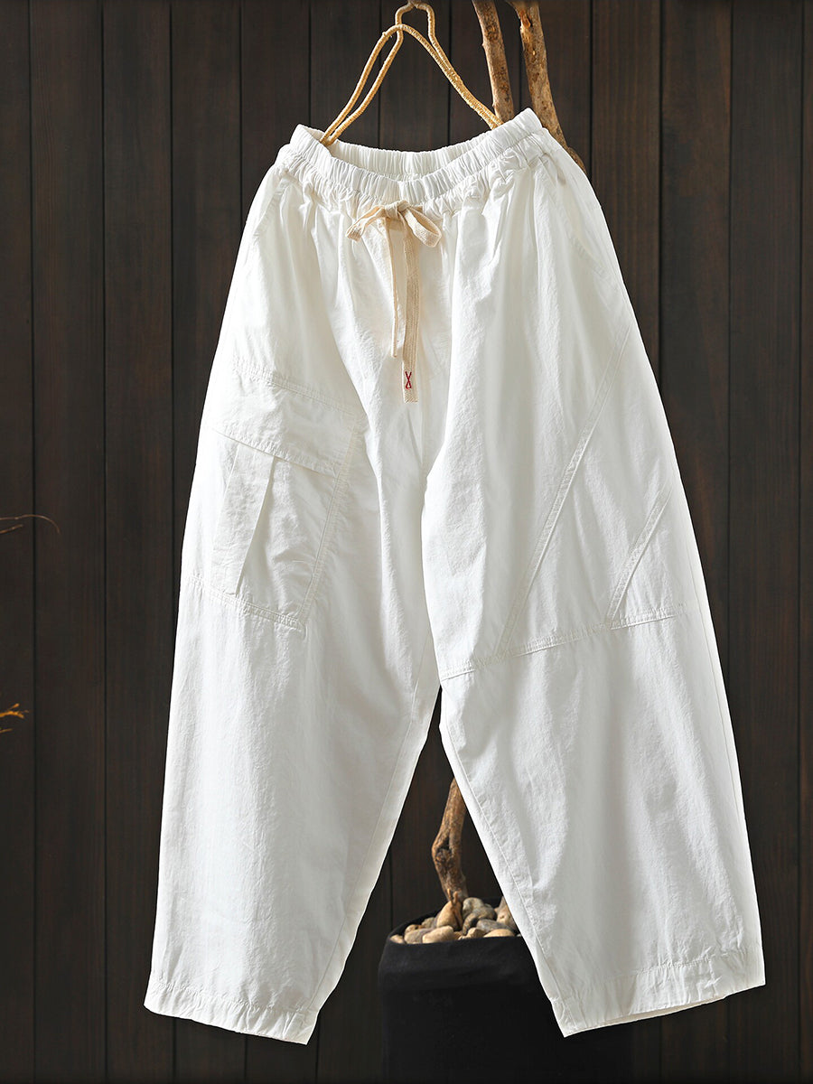 Women Summer Casual Pure Color Cotton Harem Pants