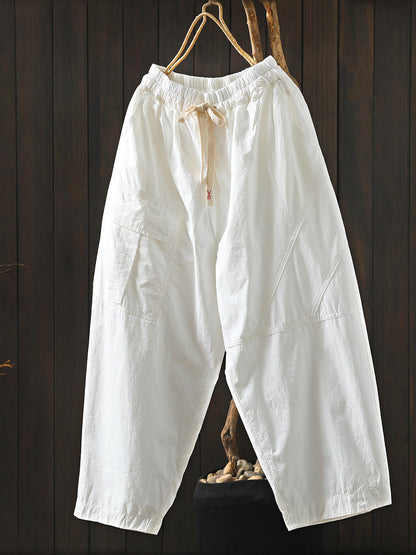 Women Summer Casual Pure Color Cotton Harem Pants