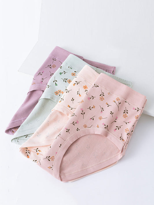 3 Pieces Women Artsy Floral High Waist Underwear