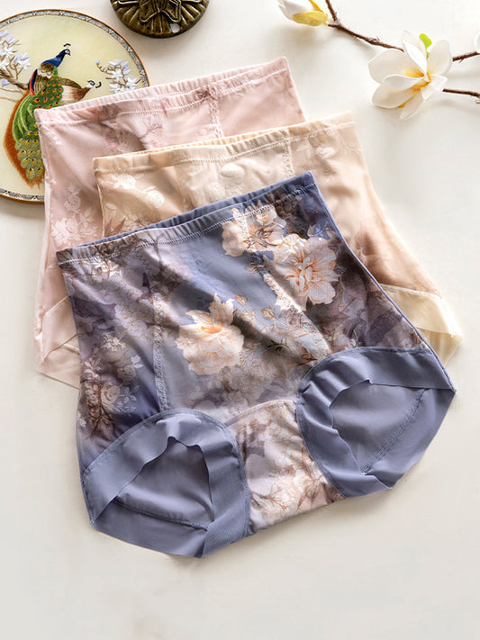 4 Pieces Women Artsy Flower High Waist Underwear