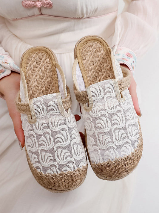 Women Summer Embroidery Linen Slippers