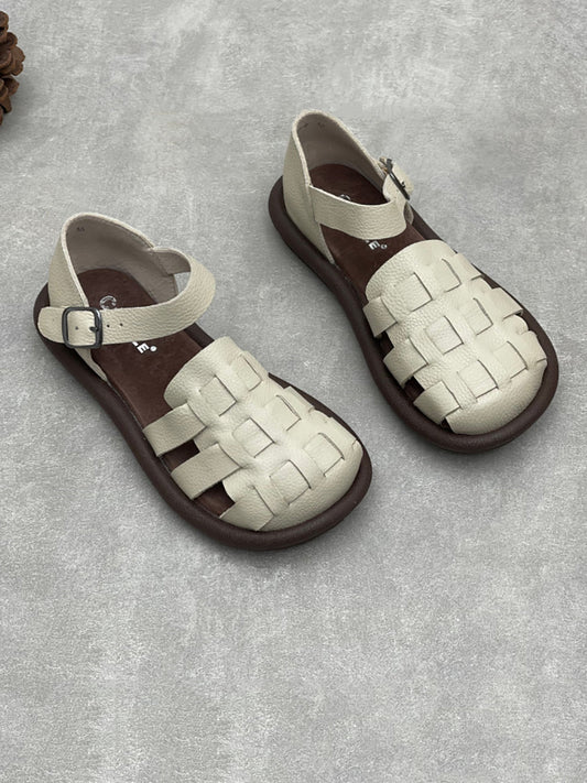 Women Summer Genuine Leather Weave Sandals