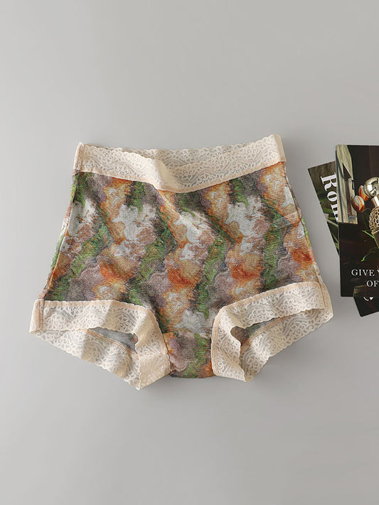 Women Artsy Flower Silk Underwear