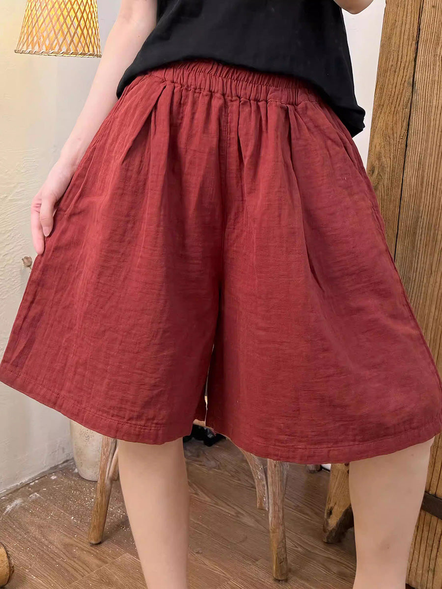 Plus Size Women Summer Casual Pure Color Cotton Fifth Pants
