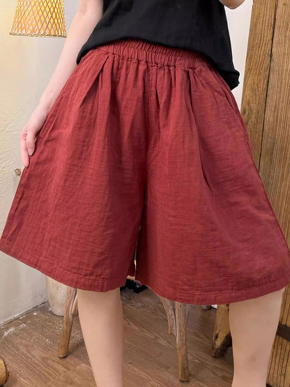 Plus Size Women Summer Casual Pure Color Cotton Fifth Pants