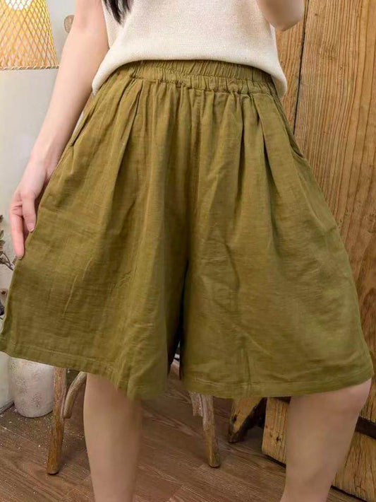 Plus Size Women Summer Casual Pure Color Cotton Fifth Pants