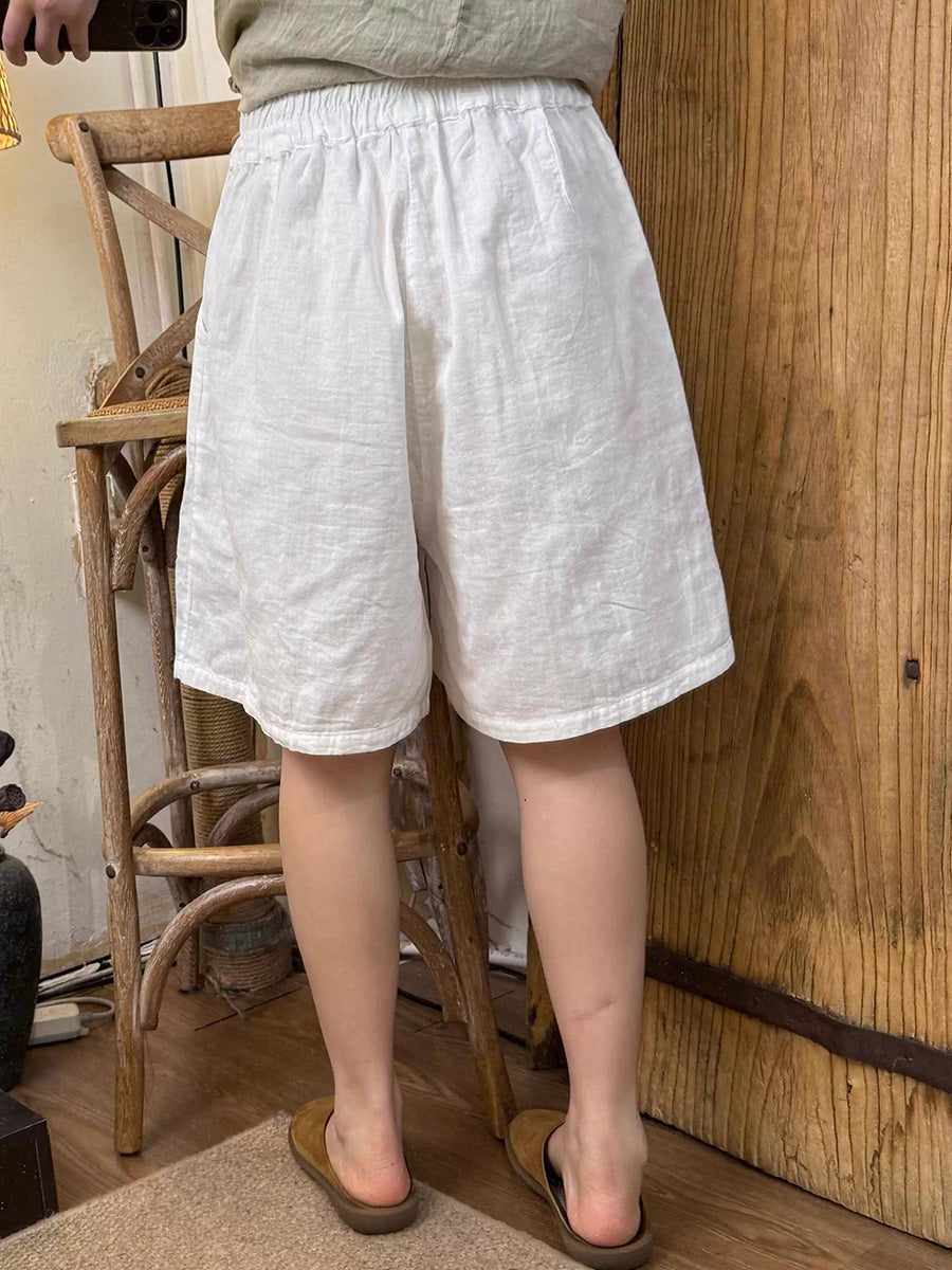 Plus Size Women Summer Casual Pure Color Cotton Fifth Pants
