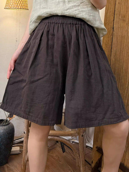 Plus Size Women Summer Casual Pure Color Cotton Fifth Pants