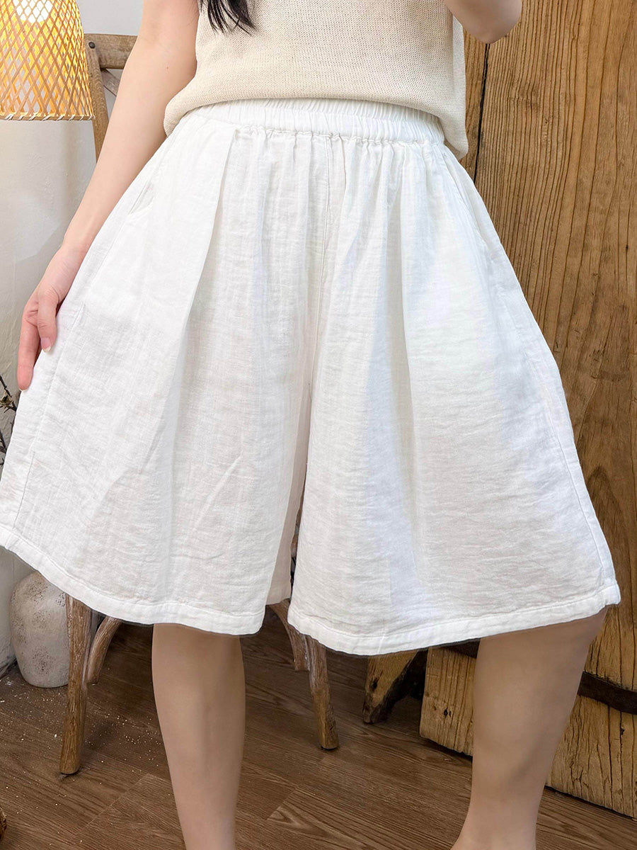 Plus Size Women Summer Casual Pure Color Cotton Fifth Pants