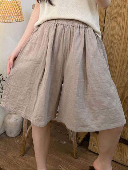 Plus Size Women Summer Casual Pure Color Cotton Fifth Pants