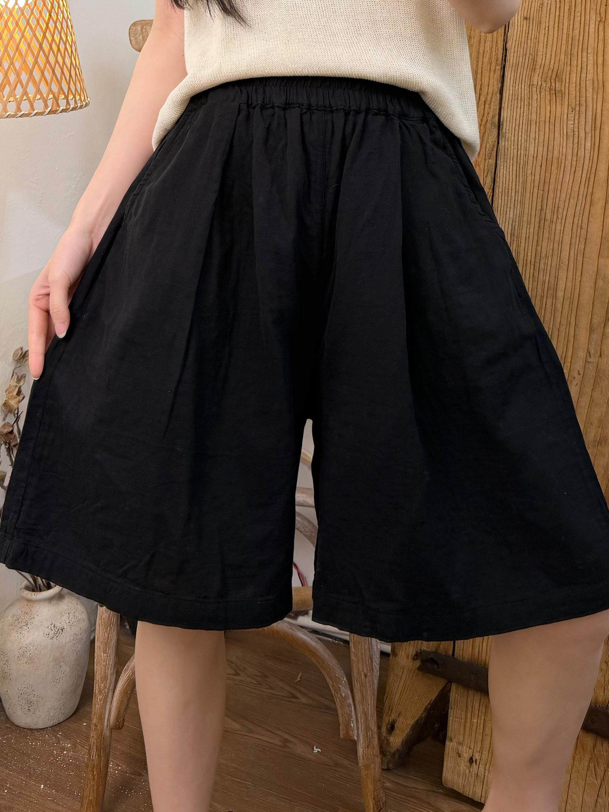 Plus Size Women Summer Casual Pure Color Cotton Fifth Pants