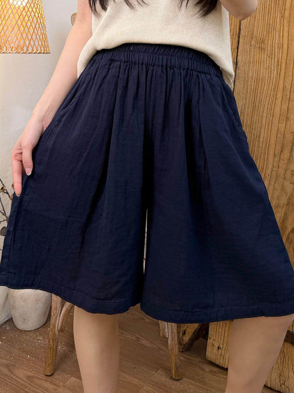 Plus Size Women Summer Casual Pure Color Cotton Fifth Pants