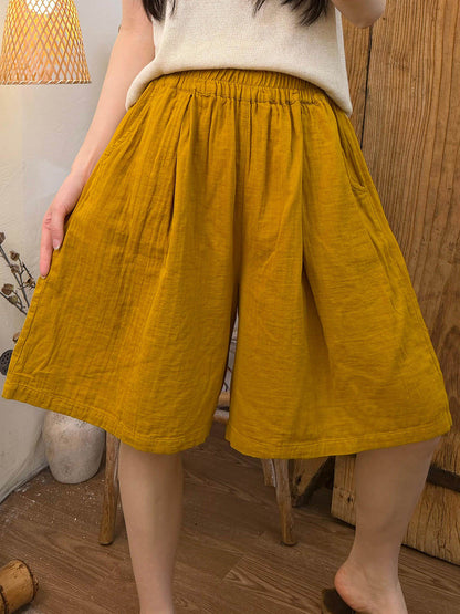 Plus Size Women Summer Casual Pure Color Cotton Fifth Pants