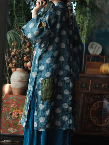 Women Summer Vintage Dot Spliced Ramie Dress