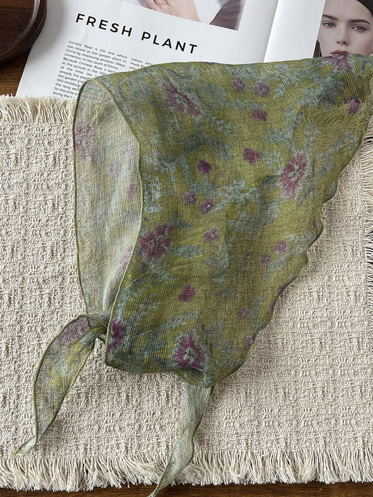 Women Summer Artsy Flower Triangle Scarf