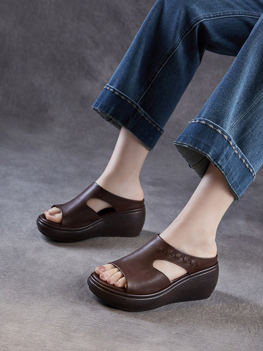 Women Summer Casual Genuine Leather Platform Sandals