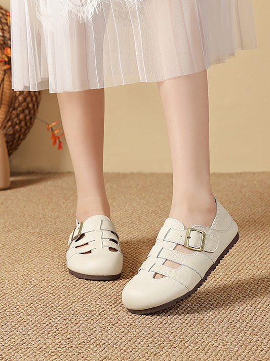 Women Summer Vintage Genuine Leather Flat Sandals