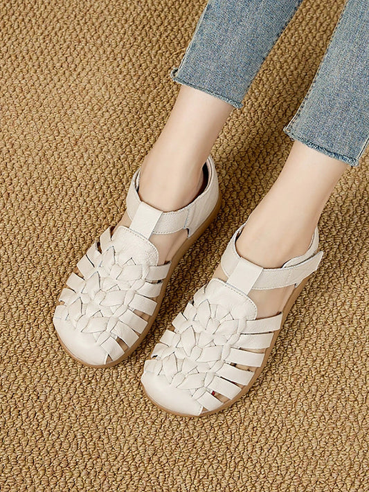 Women Summer Casual Genuine Leather Weave Sandals