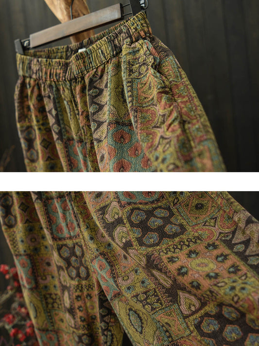 Plus Size Women Summer Retro Patchwork Cotton Harem Pants