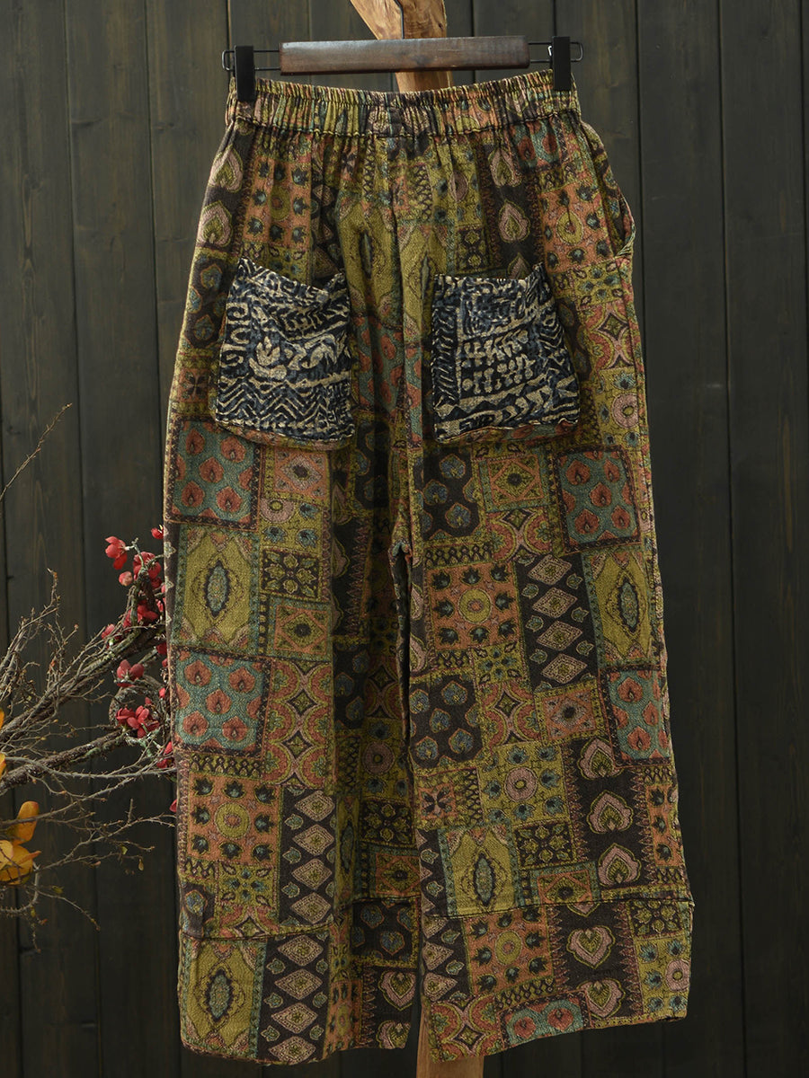 Plus Size Women Summer Retro Patchwork Cotton Harem Pants