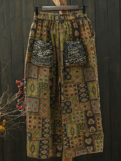 Plus Size Women Summer Retro Patchwork Cotton Harem Pants