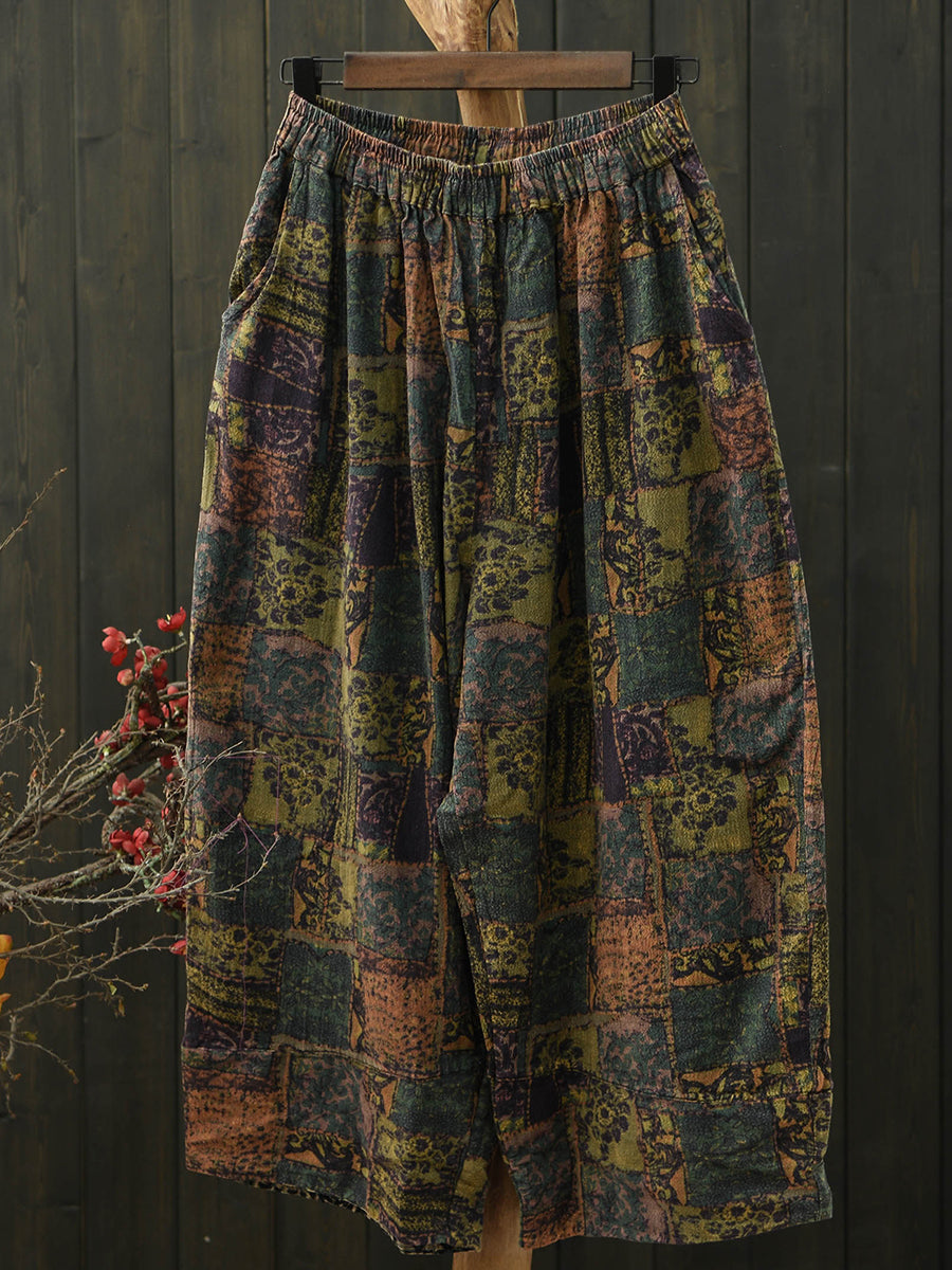 Plus Size Women Summer Retro Patchwork Cotton Harem Pants