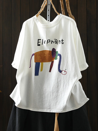 Plus Size Women Summer Casual Elephant Cotton T-Shirt