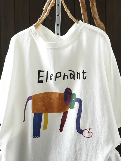 Plus Size Women Summer Casual Elephant Cotton T-Shirt