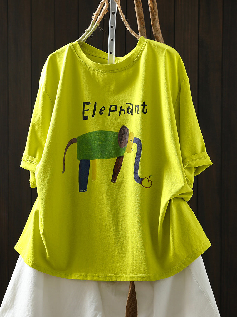 Plus Size Women Summer Casual Elephant Cotton T-Shirt