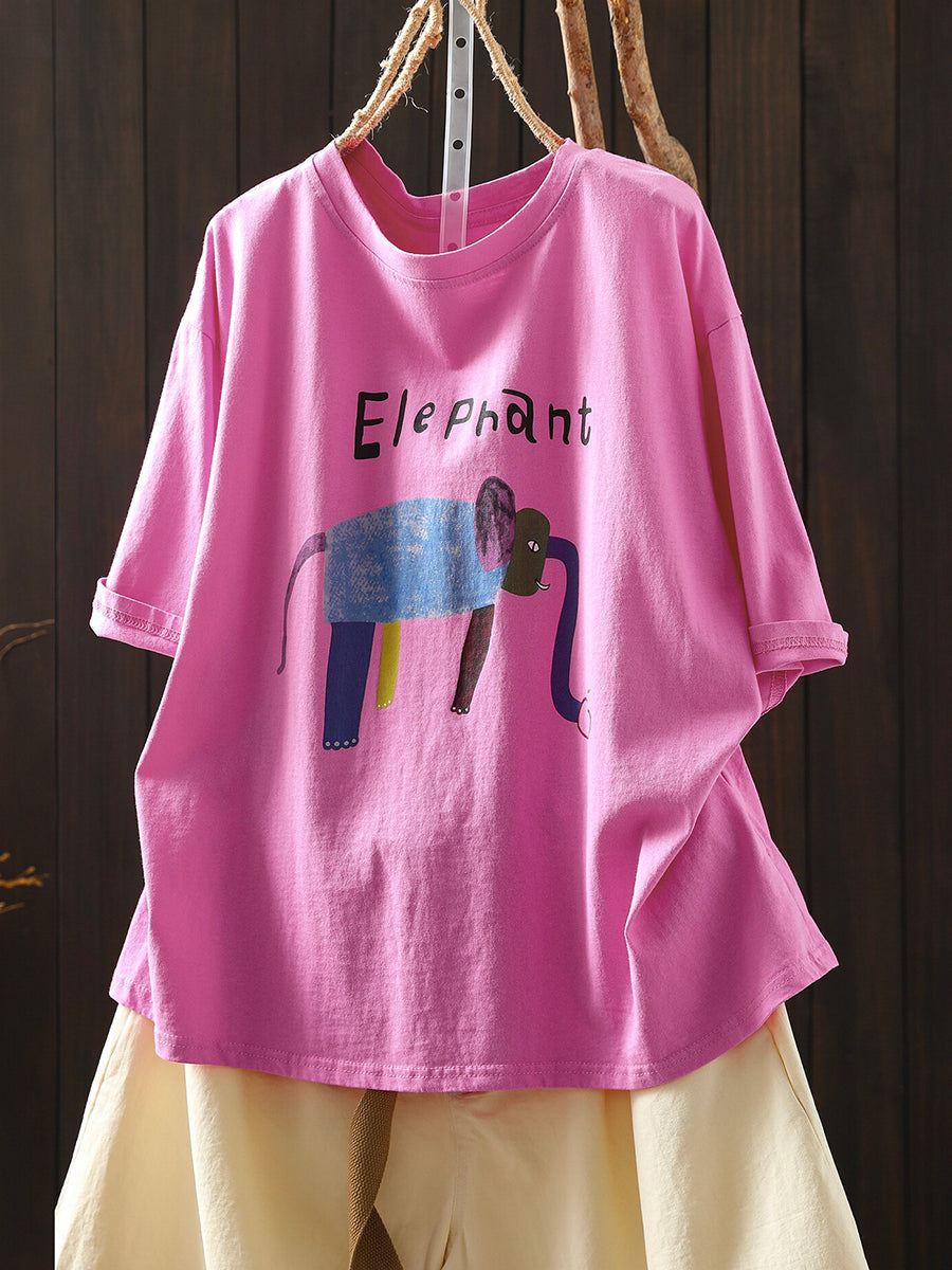 Plus Size Women Summer Casual Elephant Cotton T-Shirt